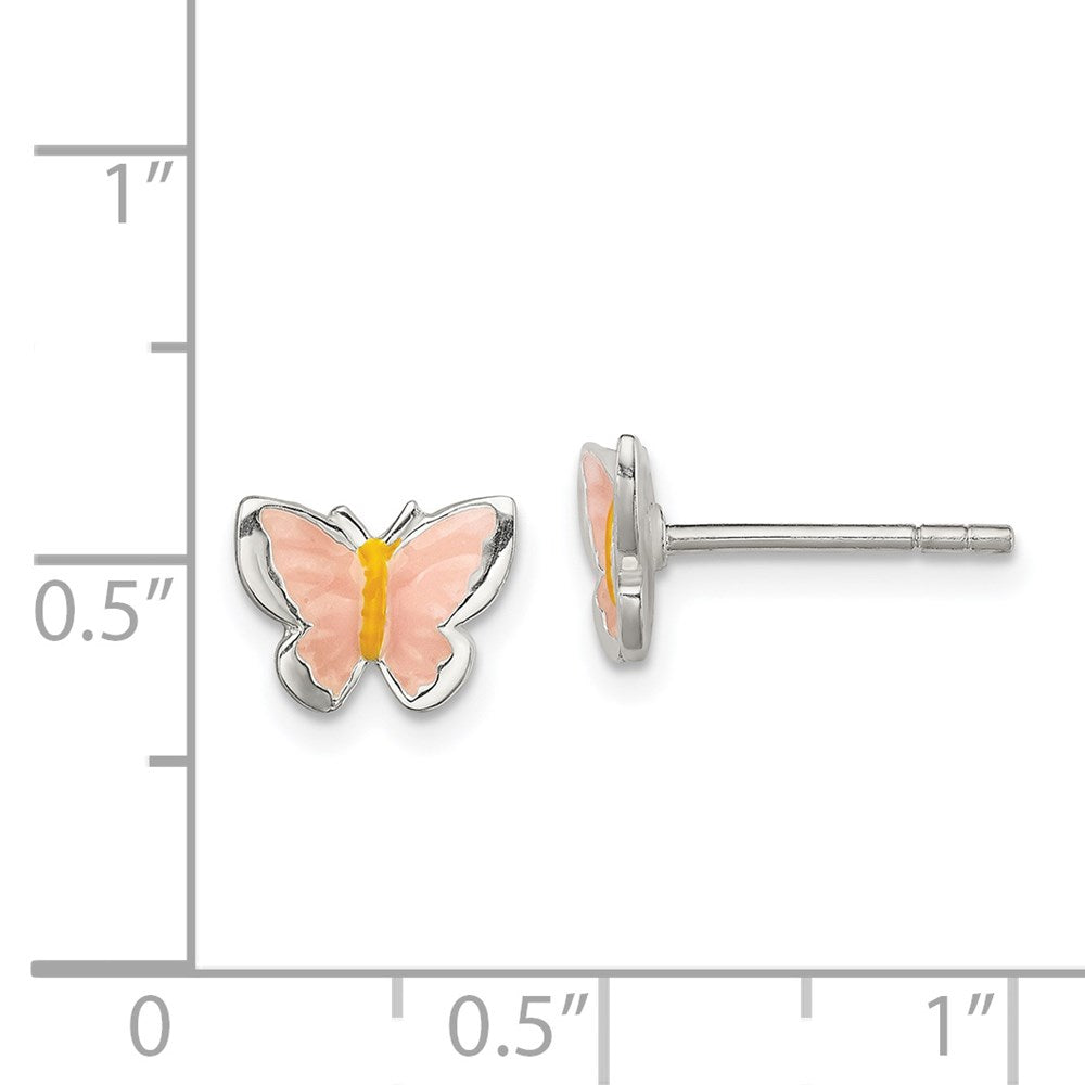 Sterlingsilber Poliert Rosa & Orange Emailliert Schmetterling Kinder Ohrstecker