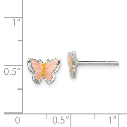 Sterlingsilber Poliert Rosa & Orange Emailliert Schmetterling Kinder Ohrstecker
