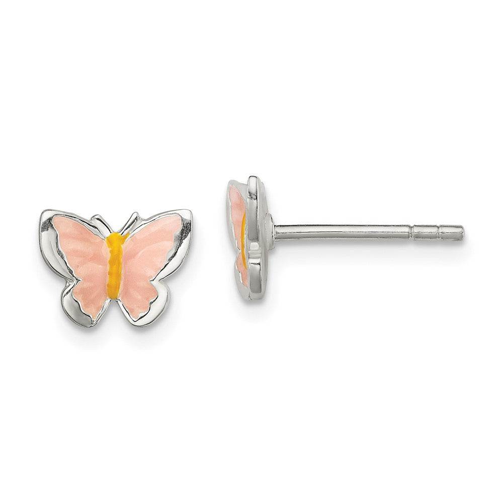 Sterlingsilber Poliert Rosa & Orange Emailliert Schmetterling Kinder Ohrstecker