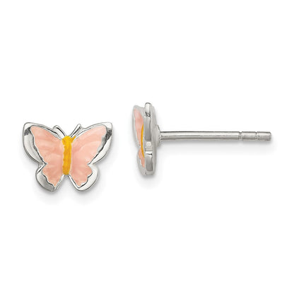 Sterlingsilber Poliert Rosa & Orange Emailliert Schmetterling Kinder Ohrstecker