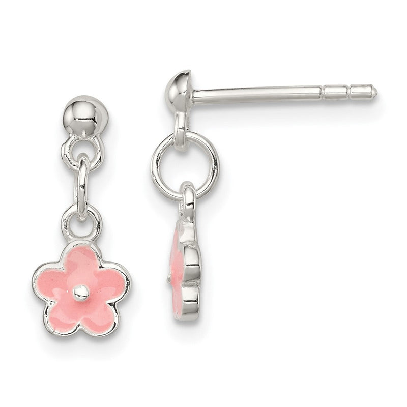Sterlingsilber Poliert Rosa Emailliert Blume Kinder Stecker Ohrhänger