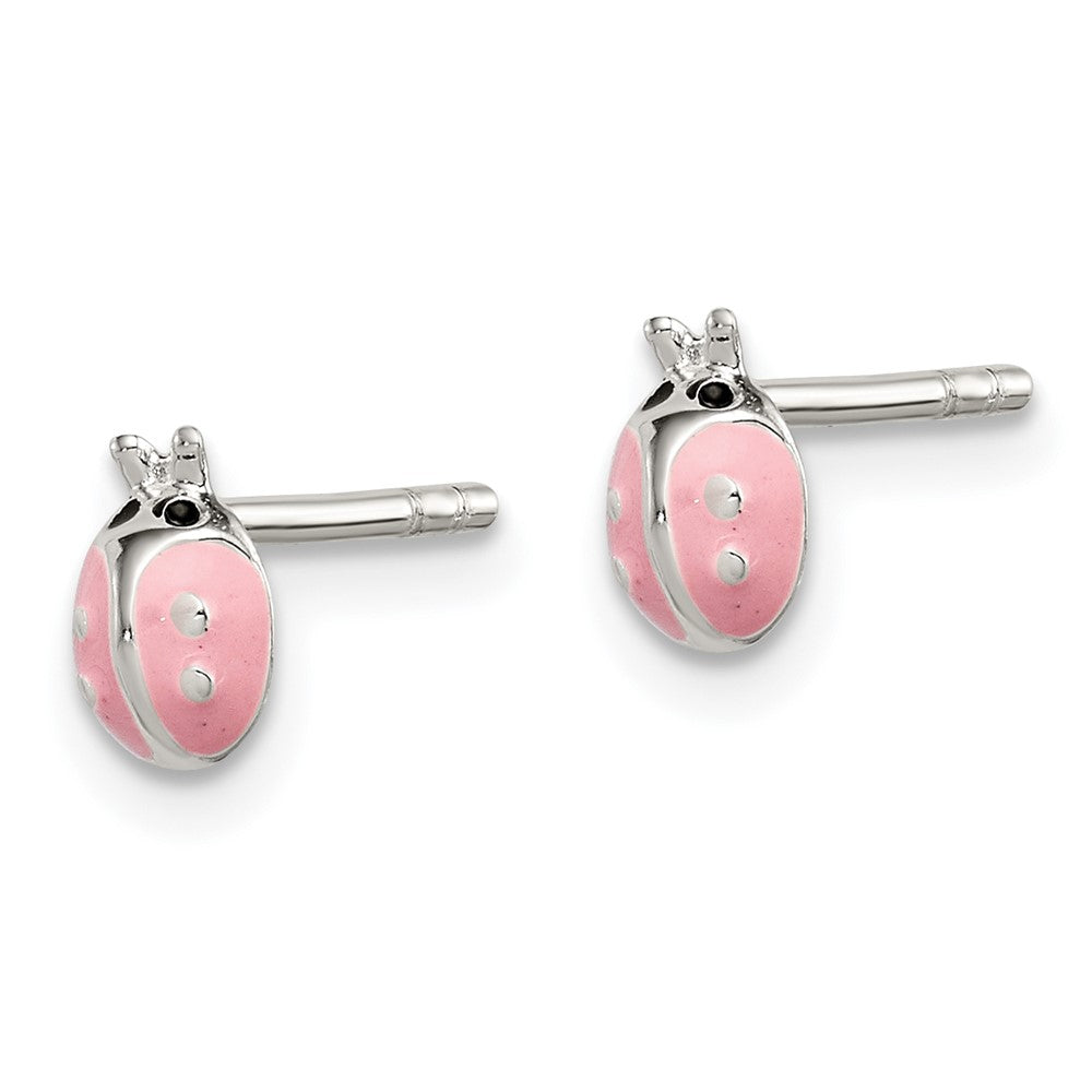 Sterlingsilber Poliert Rosa Emaille Marienkäfer Kinder Ohrstecker