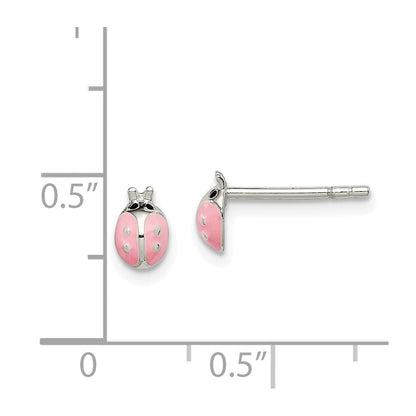 Sterlingsilber Poliert Rosa Emaille Marienkäfer Kinder Ohrstecker