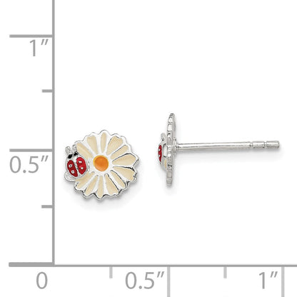 Sterlingsilber Poliert & Mehrfarbig Emailliert Blume Marienkäfer Kinder Ohrstecker