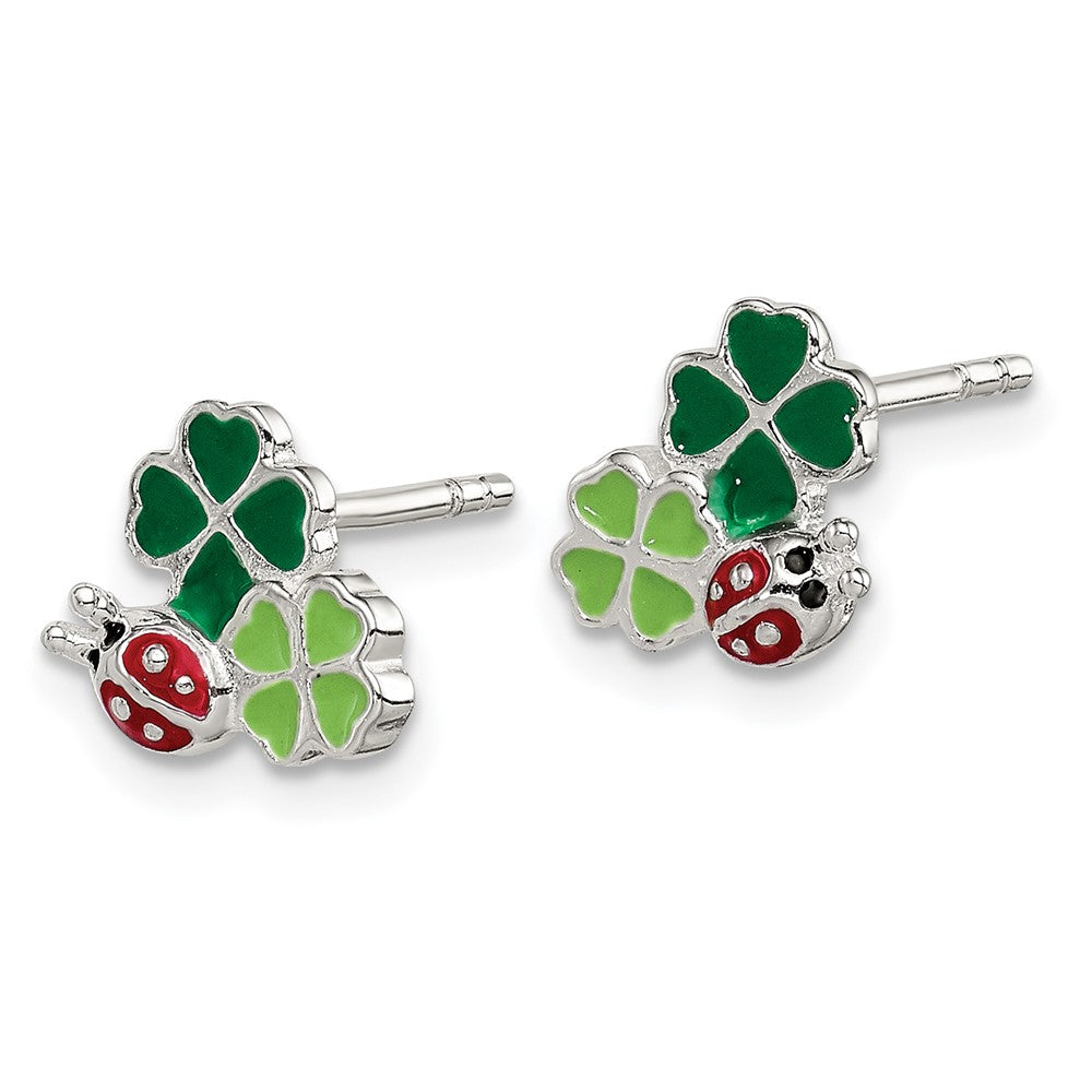 Sterlingsilber Emaille Marienkäfer & Clovers Kinder Ohrstecker