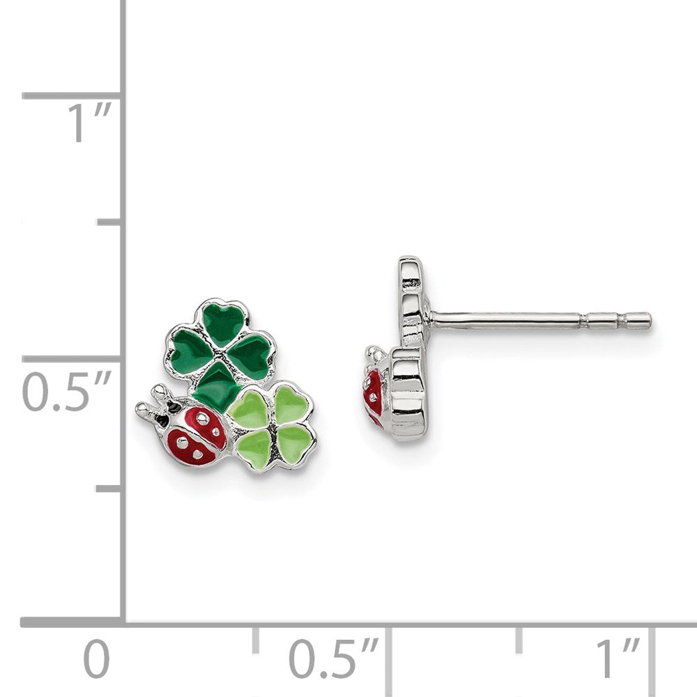 Sterlingsilber Emaille Marienkäfer & Clovers Kinder Ohrstecker