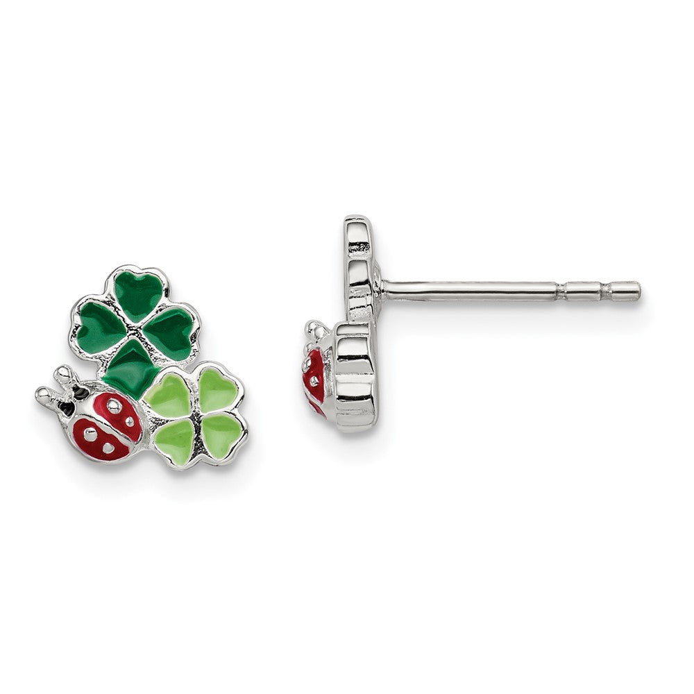 Sterlingsilber Emaille Marienkäfer & Clovers Kinder Ohrstecker