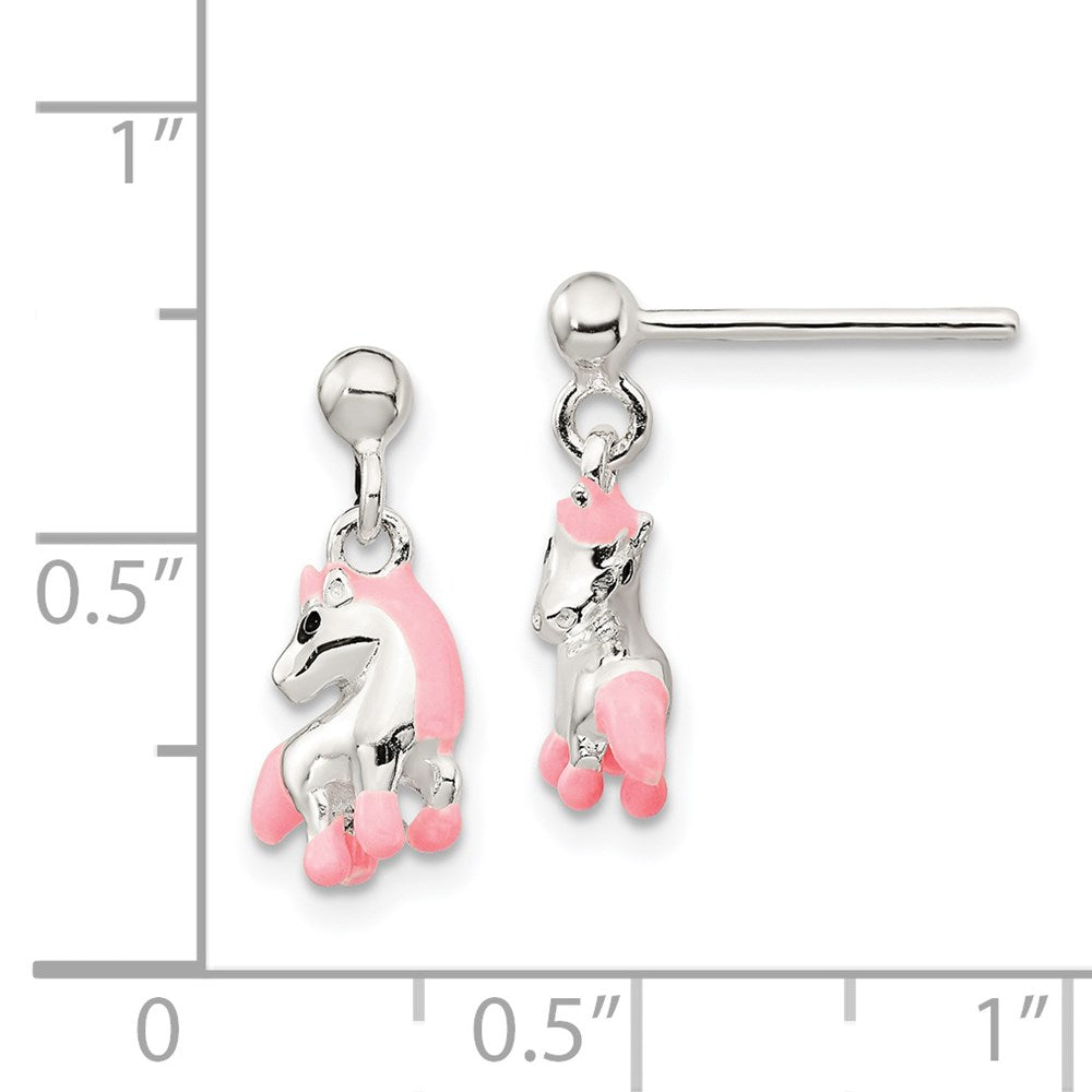 Sterlingsilber Poliert Rosa & Schwarz Emailliert Pferd Kinder Stecker Ohrhänger