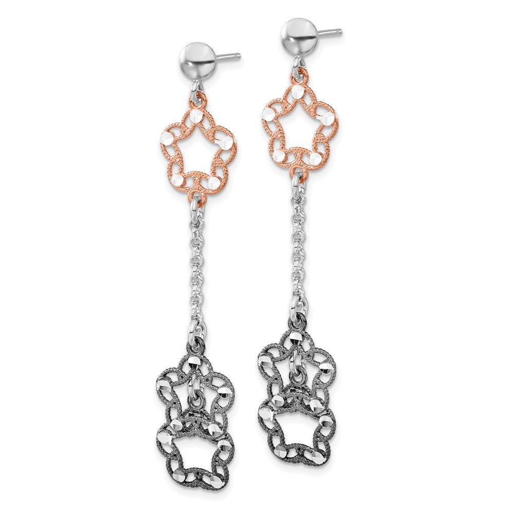 Sterlingsilber Roséfarben/rutheniumbeschichtet Diamantiert Blume Ohrhänger