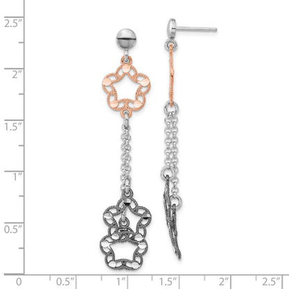 Sterlingsilber Roséfarben/rutheniumbeschichtet Diamantiert Blume Ohrhänger