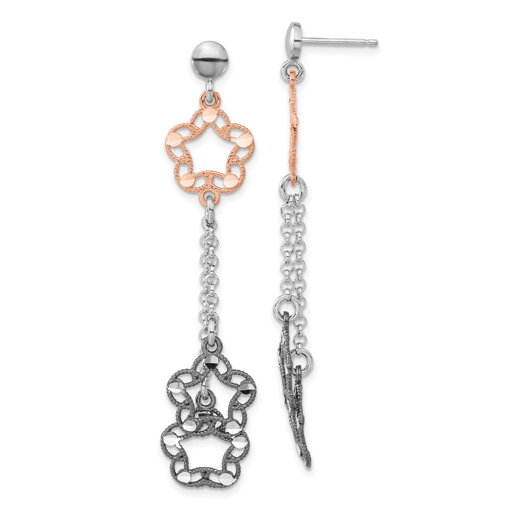 Sterlingsilber Roséfarben/rutheniumbeschichtet Diamantiert Blume Ohrhänger