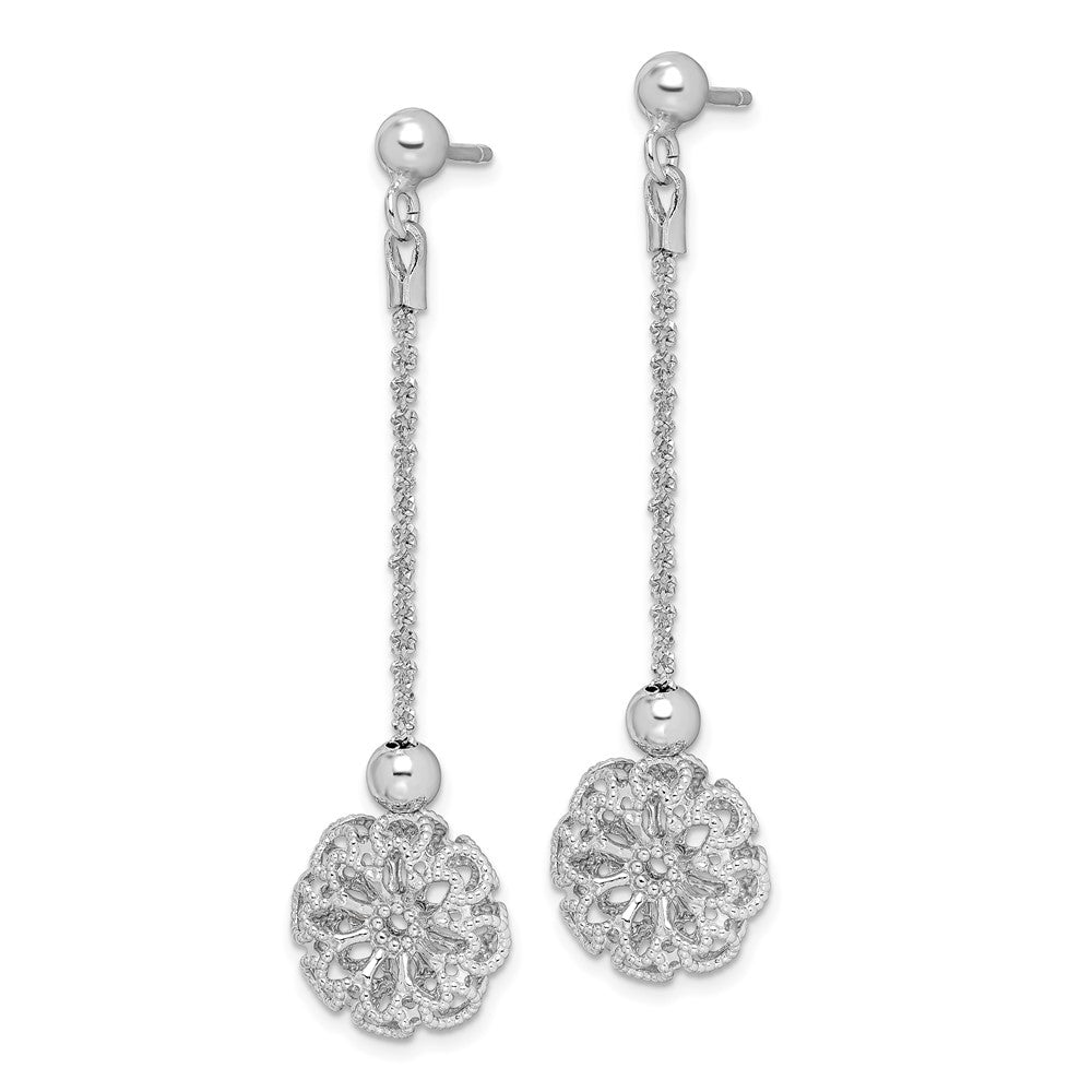 Sterlingsilber Rhodiniert Diamantiert Blume Stecker Ohrhänger