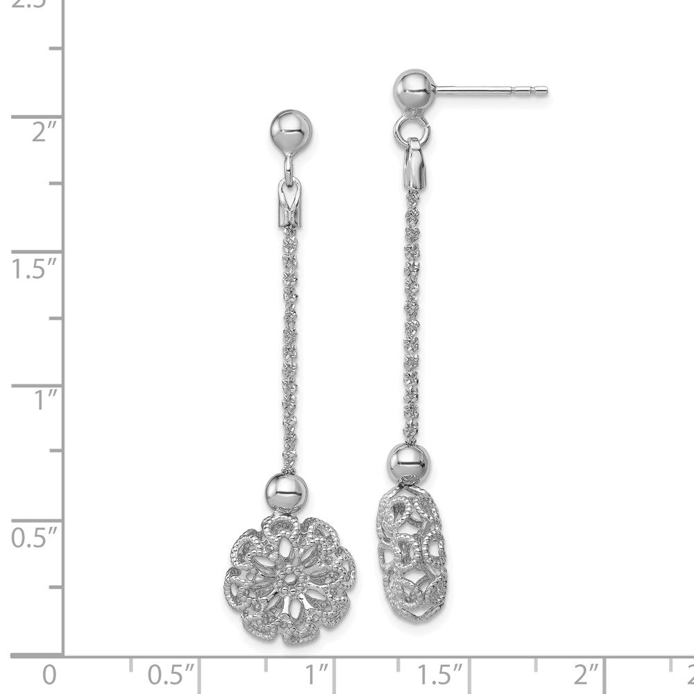 Sterlingsilber Rhodiniert Diamantiert Blume Stecker Ohrhänger