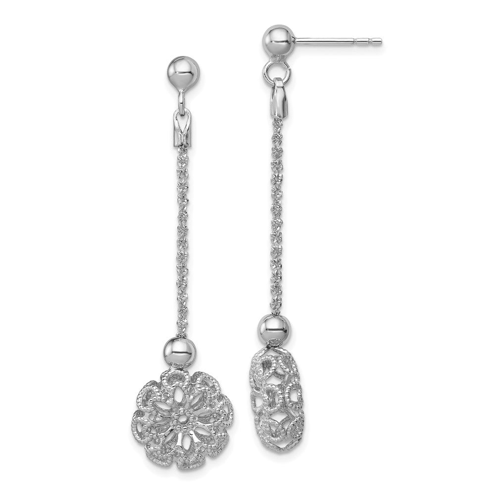 Sterlingsilber Rhodiniert Diamantiert Blume Stecker Ohrhänger