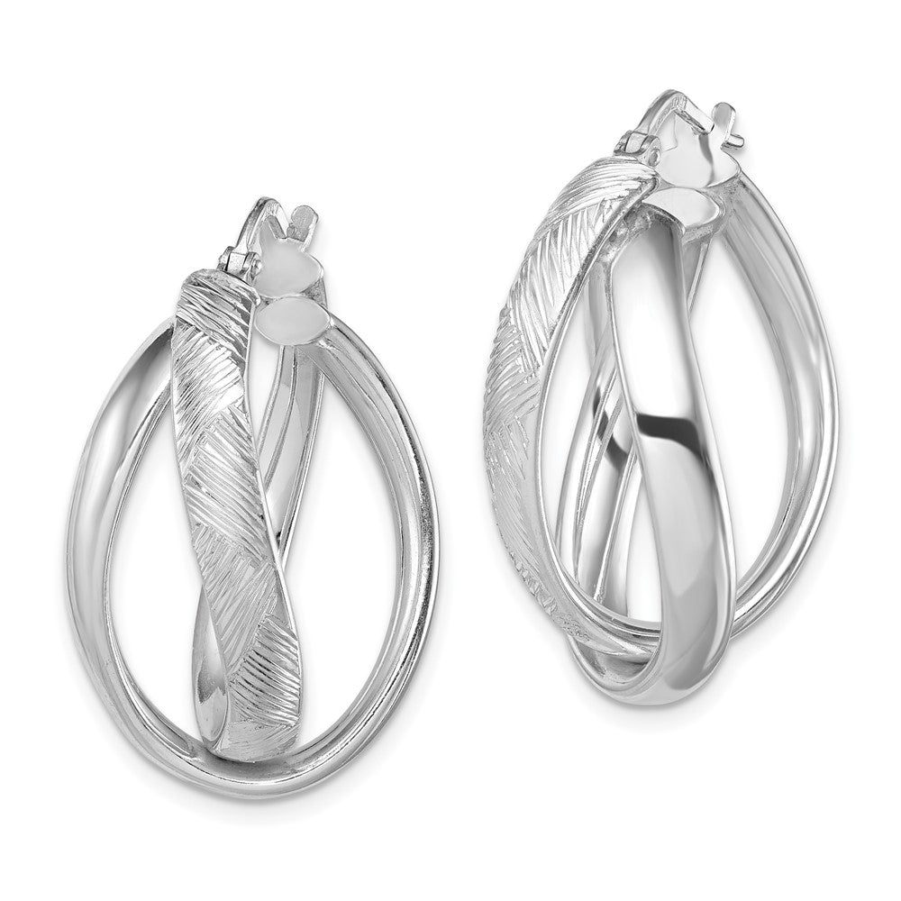 Sterlingsilber Rhodiniert Strukturiert & Gedreht Oval Creolen