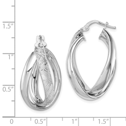 Sterlingsilber Rhodiniert Strukturiert & Gedreht Oval Creolen