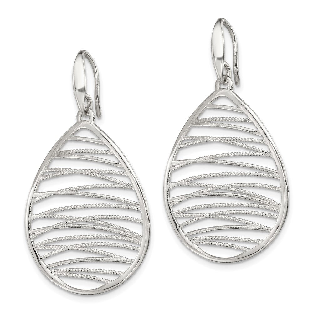 Sterlingsilber Rhodiniert Poliert/textured Tropfen Ohrhänger