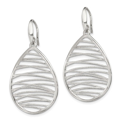 Sterlingsilber Rhodiniert Poliert/textured Tropfen Ohrhänger