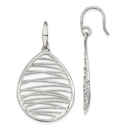 Sterlingsilber Rhodiniert Poliert/textured Tropfen Ohrhänger