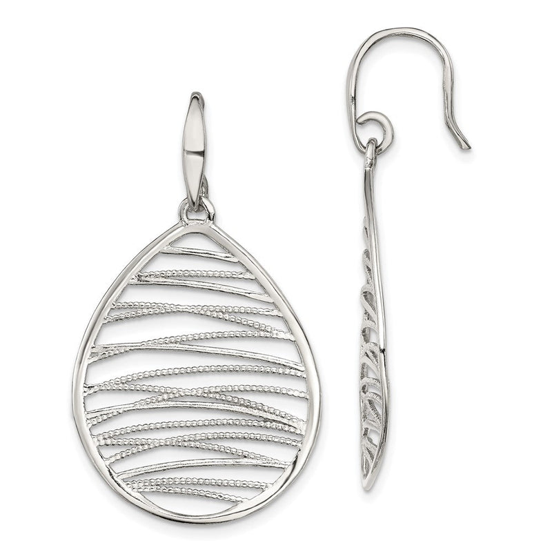Sterlingsilber Rhodiniert Poliert/textured Tropfen Ohrhänger