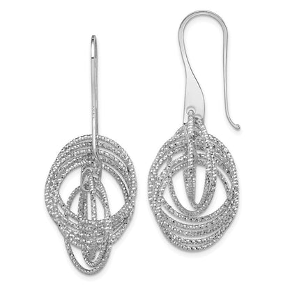 Sterlingsilber Rhodiniert Diamantiert Fantasie Intertwined Kreise Hängend Ohrring