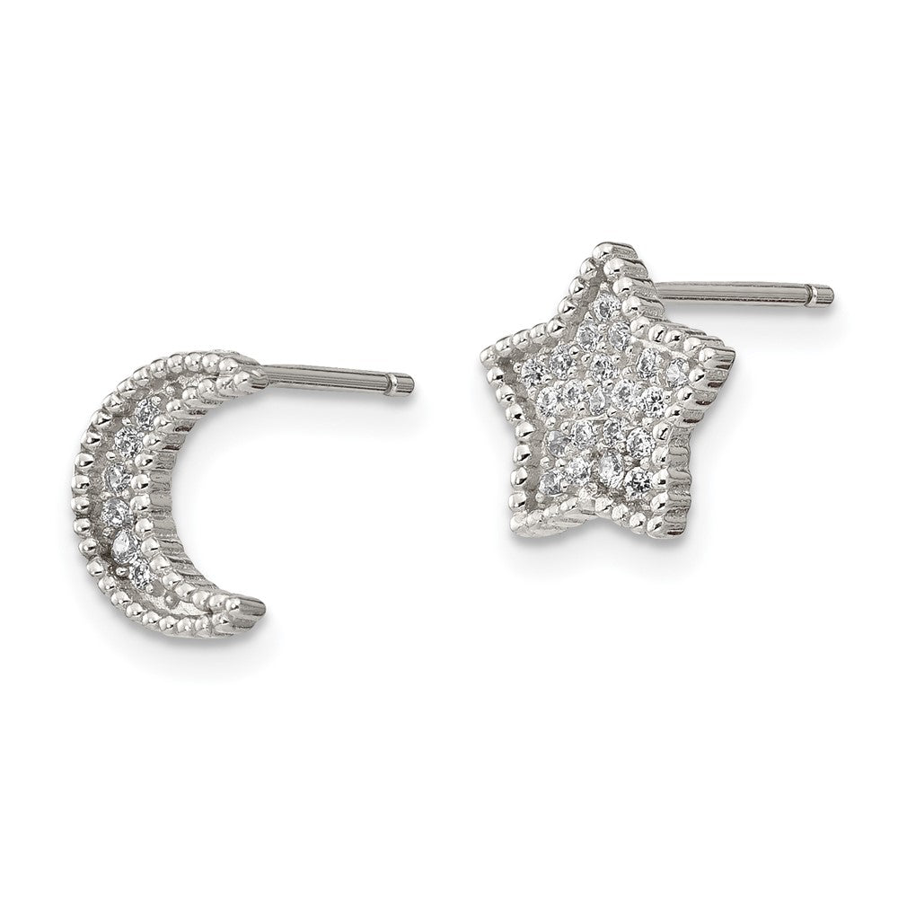 Sterlingsilber Rhodiniert Poliert Zirkonia Mond und Stern Ohrstecker