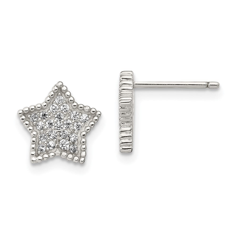 Sterlingsilber Rhodiniert Poliert Zirkonia Mond und Stern Ohrstecker