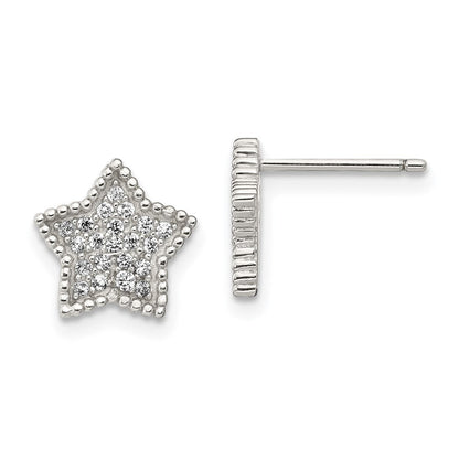 Sterlingsilber Rhodiniert Poliert Zirkonia Mond und Stern Ohrstecker