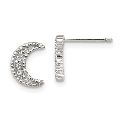 Sterlingsilber Rhodiniert Poliert Zirkonia Mond und Stern Ohrstecker