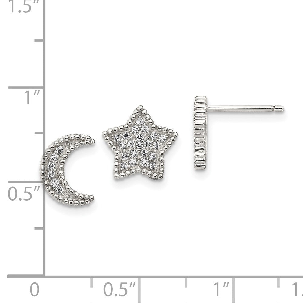 Sterlingsilber Rhodiniert Poliert Zirkonia Mond und Stern Ohrstecker