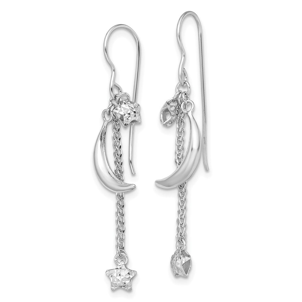 Sterlingsilber Rhodiniert Diamantiert Gewölbt Stern und Mond Ohrringe