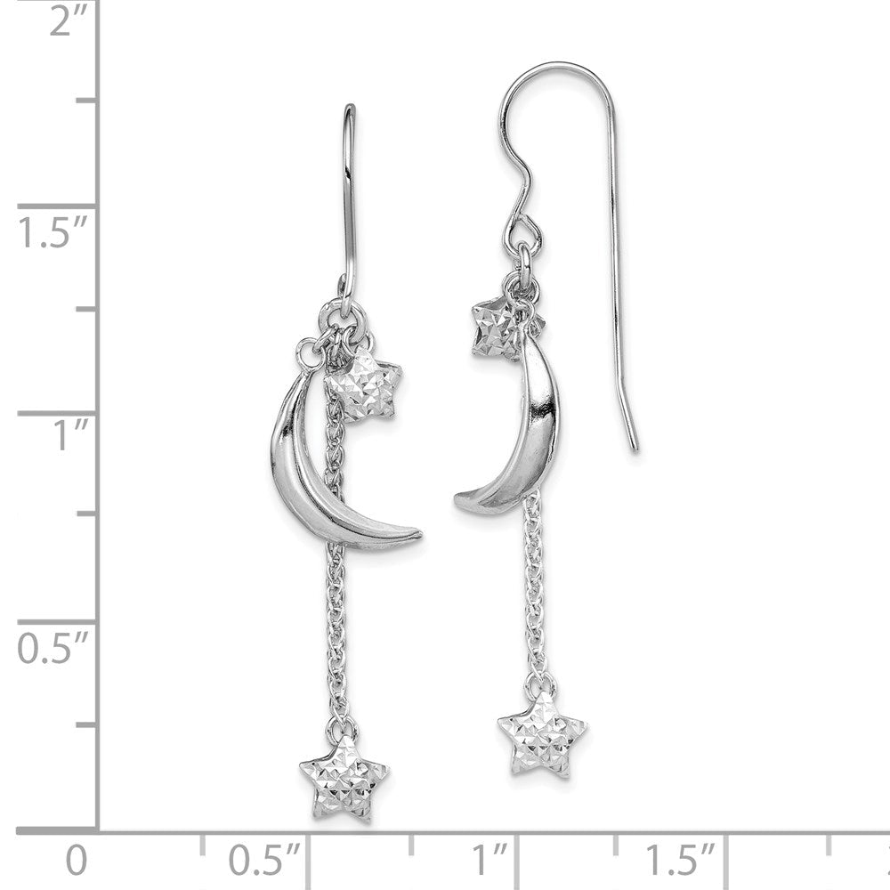 Sterlingsilber Rhodiniert Diamantiert Gewölbt Stern und Mond Ohrringe