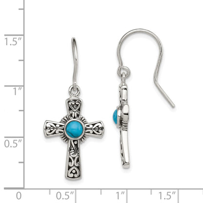 Sterlingsilber Antikisiert Recon Türkis Kreuz Hirte Haken Ohrringe