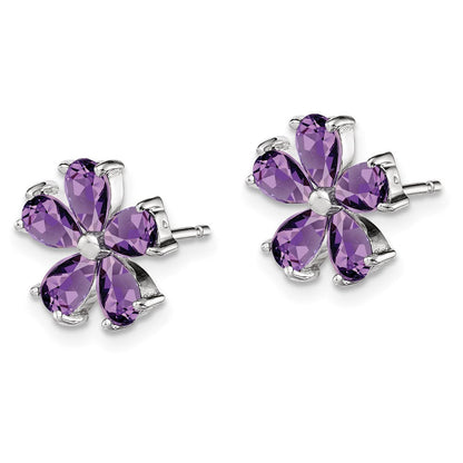 Sterlingsilber Rhodiniert Amethyst Blumen Ohrringe