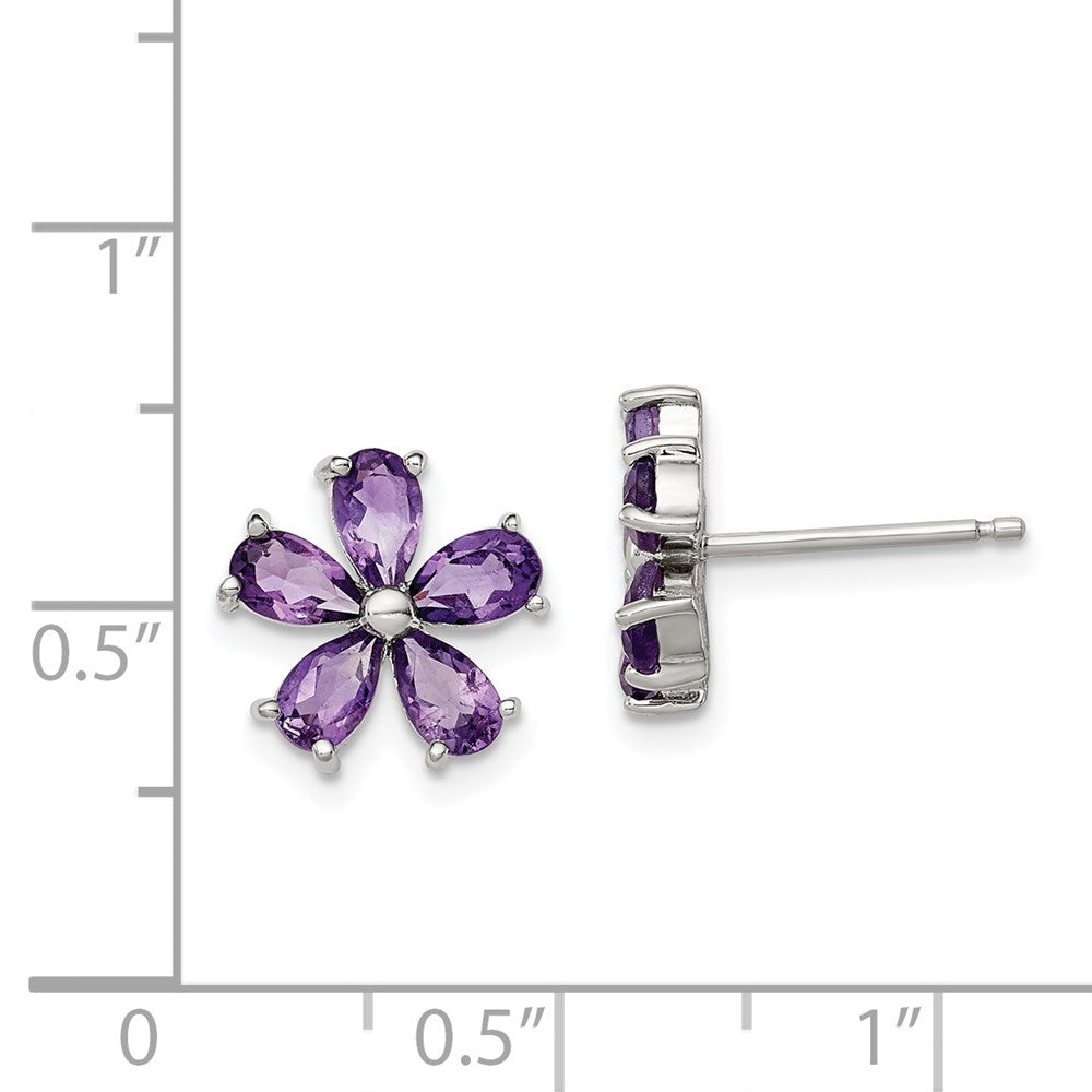 Sterlingsilber Rhodiniert Amethyst Blumen Ohrringe