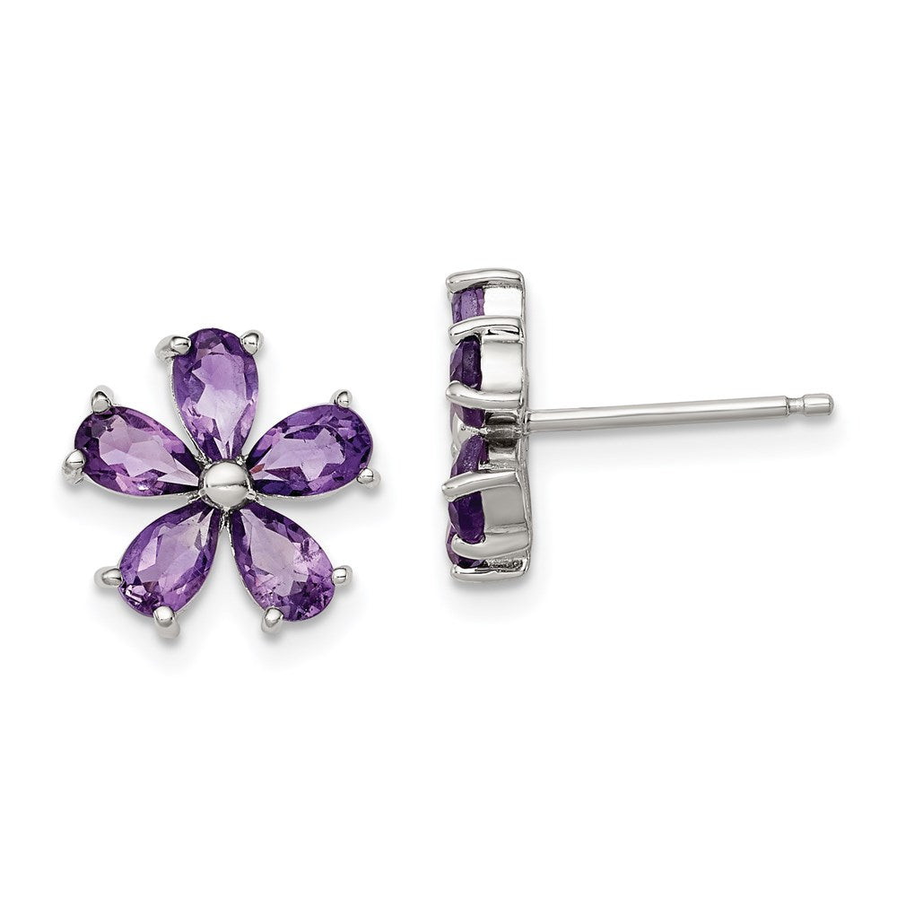 Sterlingsilber Rhodiniert Amethyst Blumen Ohrringe