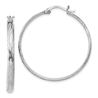 Sterlingsilber Rhodiniert 2.5mm Strukturiert Rund Creolen