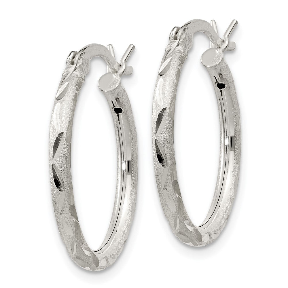 Sterlingsilber Satiniert Diamantiert 2x20mm Creolen