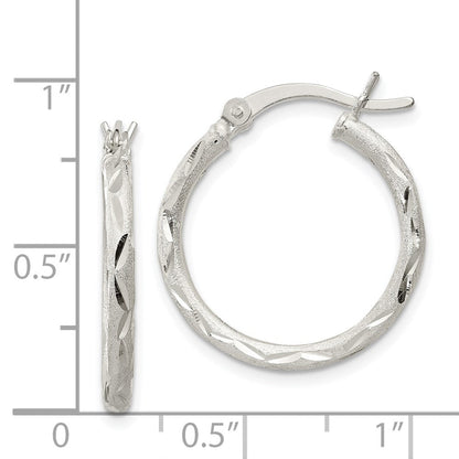 Sterlingsilber Satiniert Diamantiert 2x20mm Creolen
