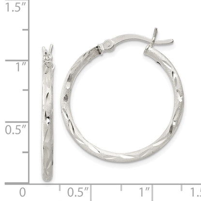 Sterlingsilber Satiniert Diamantiert 2x25mm Creolen