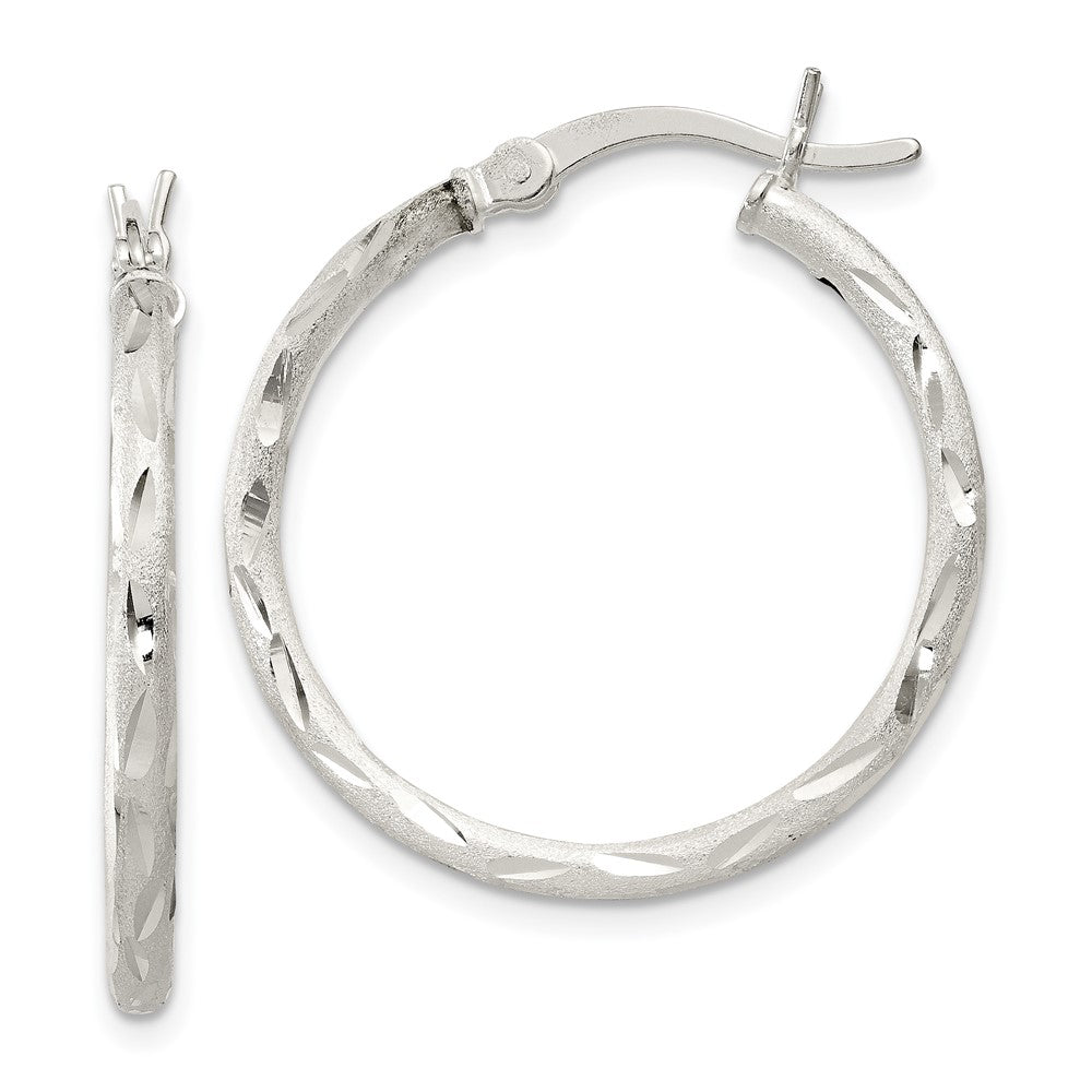 Sterlingsilber Satiniert Diamantiert 2x25mm Creolen