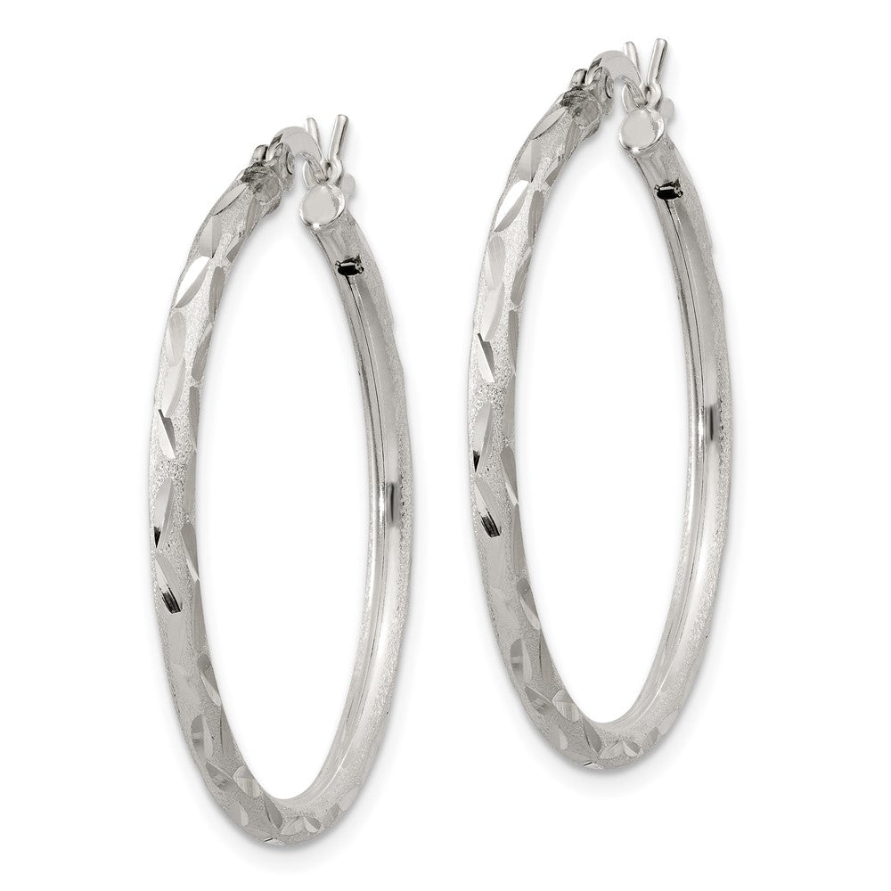 Sterlingsilber Satiniert Diamantiert 2x31mm Creolen