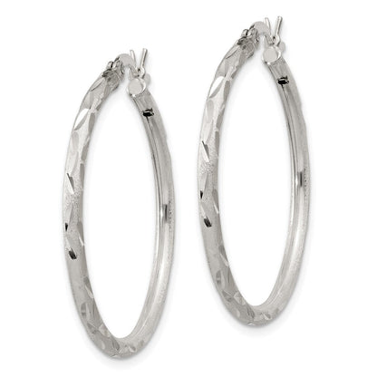 Sterlingsilber Satiniert Diamantiert 2x31mm Creolen