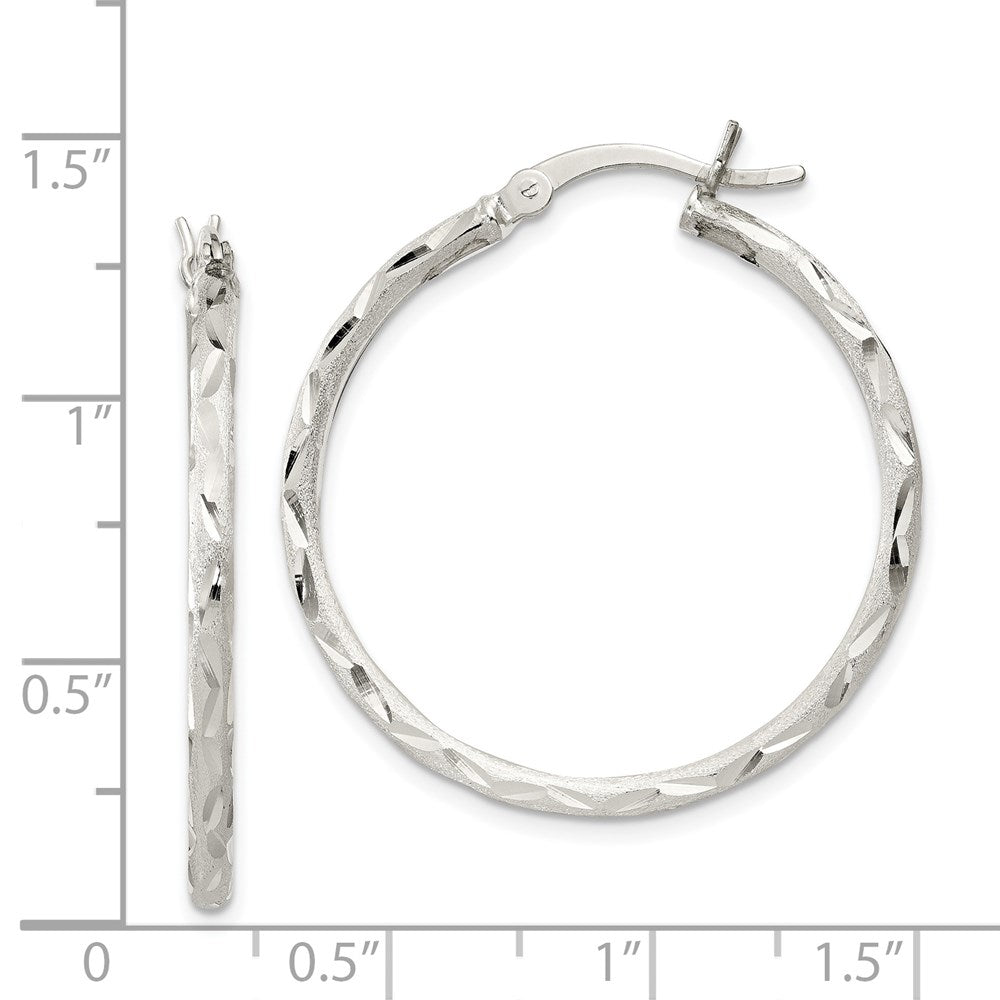 Sterlingsilber Satiniert Diamantiert 2x31mm Creolen
