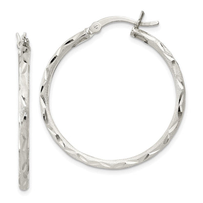 Sterlingsilber Satiniert Diamantiert 2x31mm Creolen