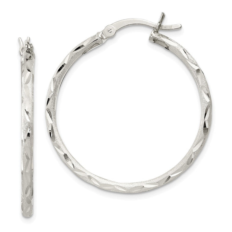 Sterlingsilber Satiniert Diamantiert 2x31mm Creolen