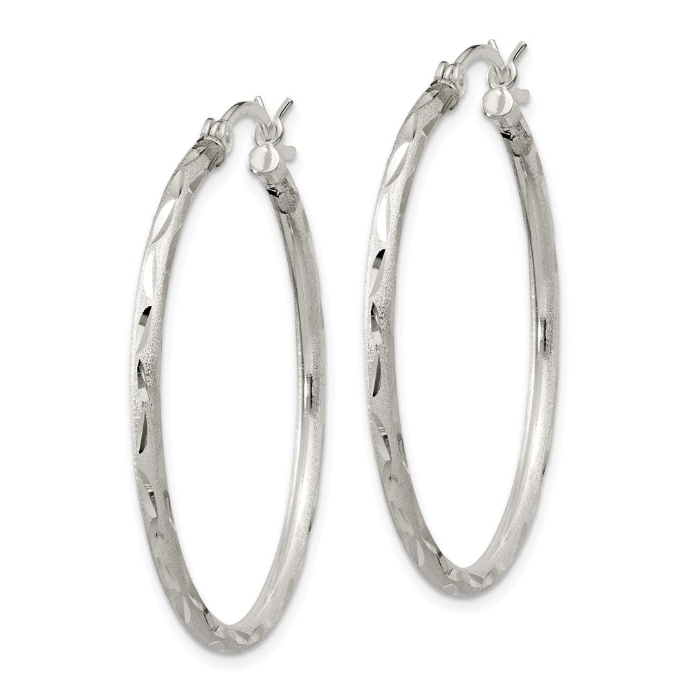 Sterlingsilber Satiniert Diamantiert 2x35mm Creolen