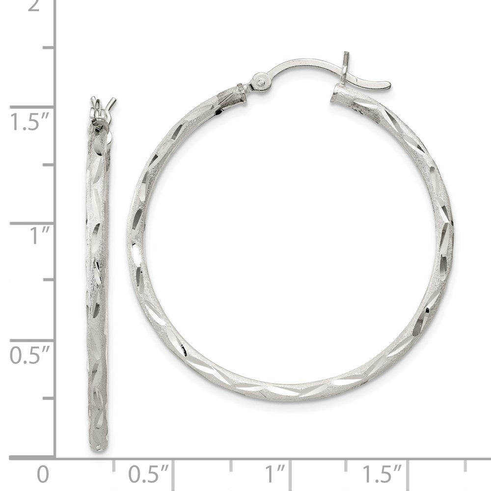 Sterlingsilber Satiniert Diamantiert 2x35mm Creolen