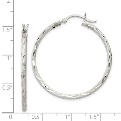 Sterlingsilber Satiniert Diamantiert 2x35mm Creolen