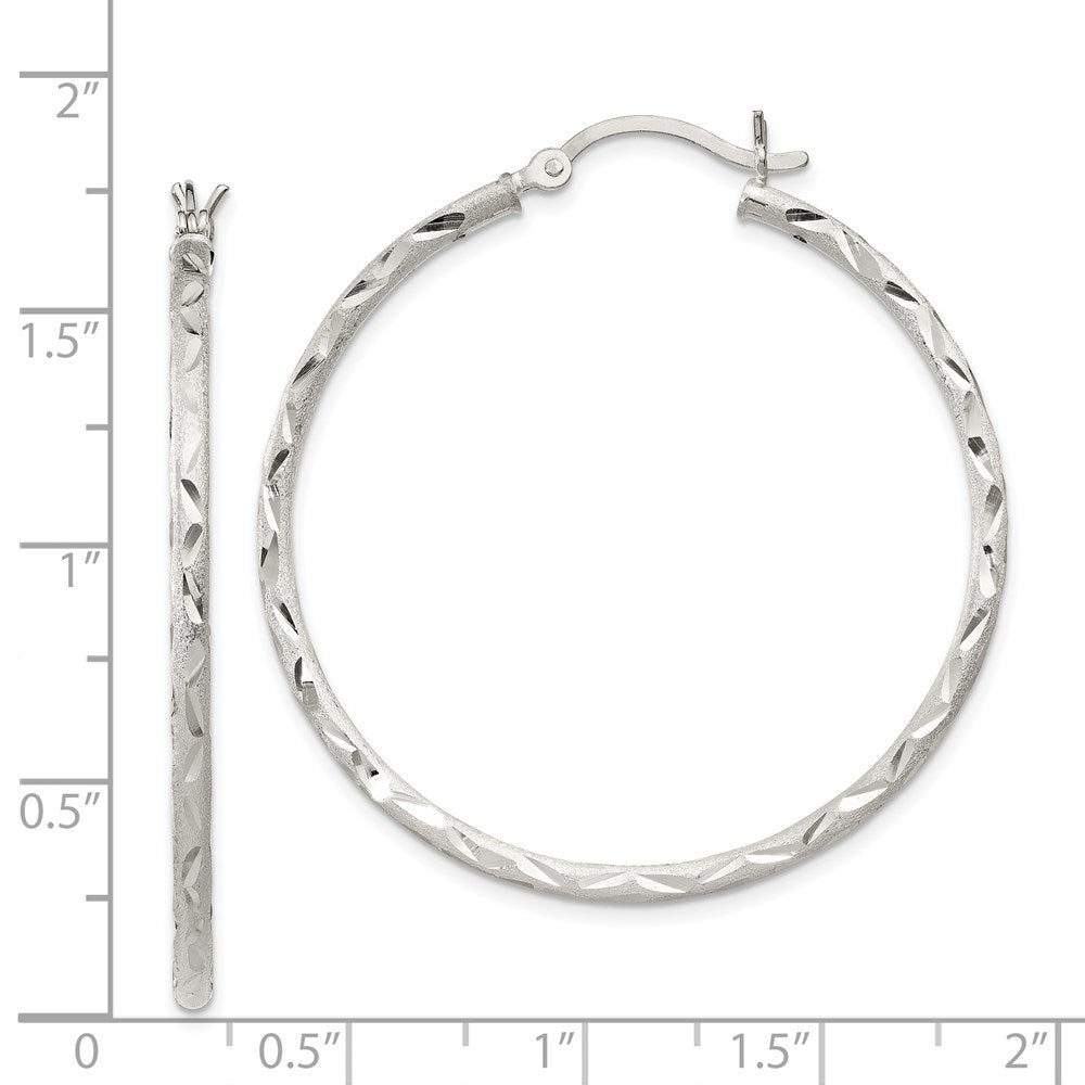 Sterlingsilber Satiniert Diamantiert 2x40mm Creolen